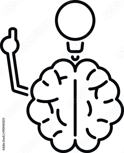 Brain generating a lightbulb idea with an arm raising a thumbs up