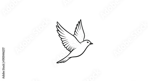 Elegant black outline illustration of a bird in graceful flight, wings extended, moving right across the frame,