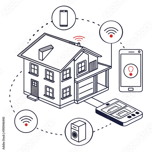 Modern home with various smart devices connected through wireless technology