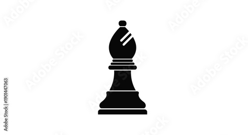 Black silhouette of a chess bishop piece, minimalist design isolated on a clean white backdrop.