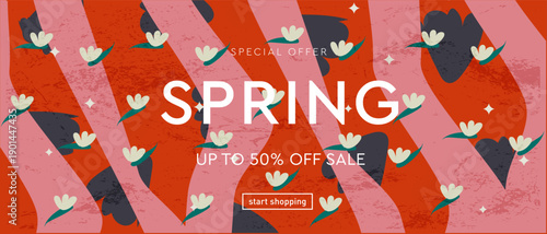 Spring Sale. Abstract Pattern Background with Flowers, Abstract Line in Vector Illustration.