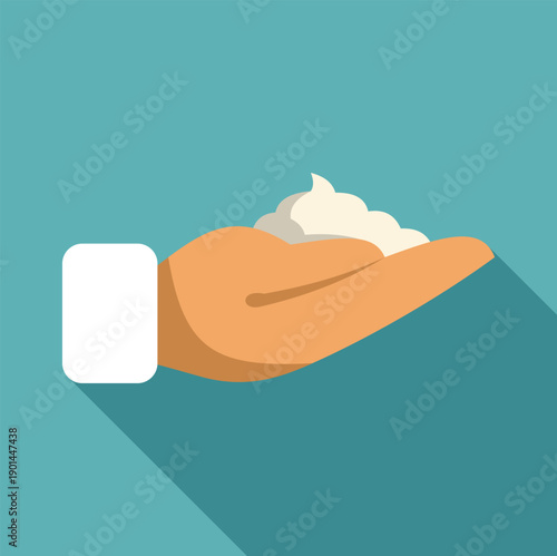 Hand holding a dollop of white foam cream, perfect for hygiene and skincare concepts
