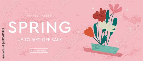 Spring Sale. Abstract Pattern Background with Flowers, Abstract Line in Vector Illustration.