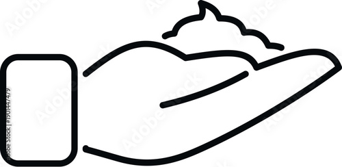 Hand holding foam in a line art style representing washing and skincare
