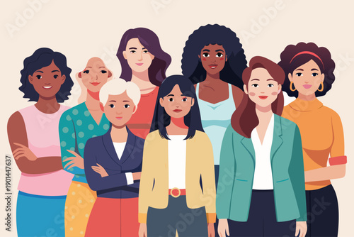 International Women's Day concept Diverse group of women standing together in solidarity