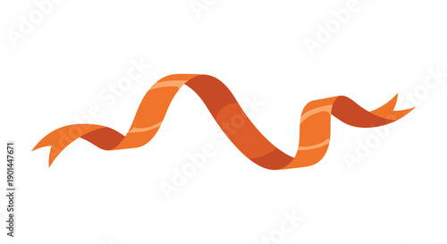 Graceful wavy orange ribbon with subtle lighter stripes, ideal for decorative accents and festive design elements