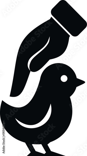 Hand silhouette protecting a small bird, symbolizing care and animal welfare