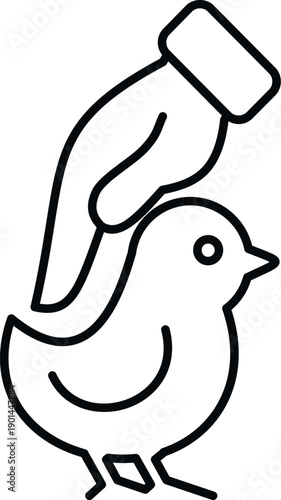 Hand providing care and protection to a chick, symbolizing animal welfare