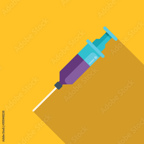 Syringe containing vaccine fluid for medical health treatment on a yellow background
