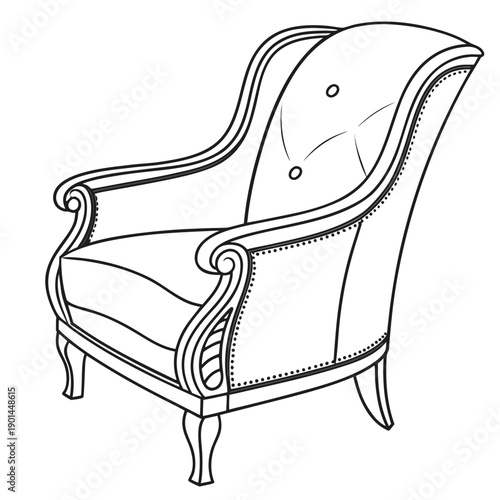 Elegant vintage armchair with intricate wooden carvings and plush upholstery