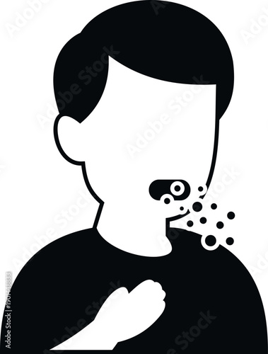 Person having a cough and holding chest, spreading virus particles