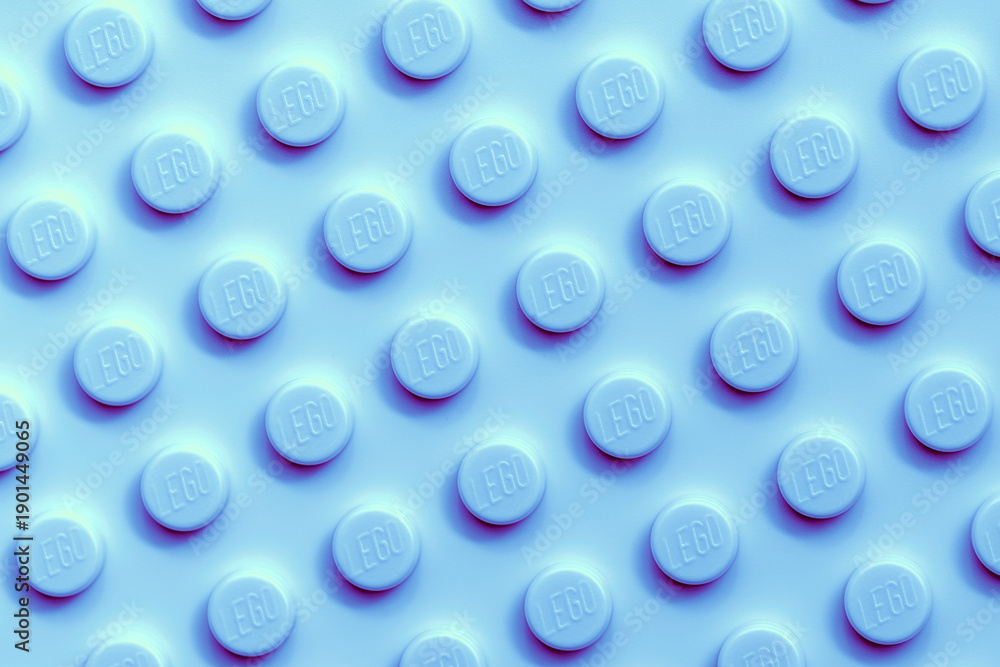 Obraz premium Lviv, Ukraine - December 29, 2024: LEGO Classic Blue Baseplate background