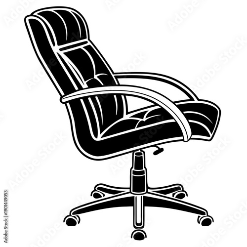 A sleek and modern black leather office chair with a five-star base and casters