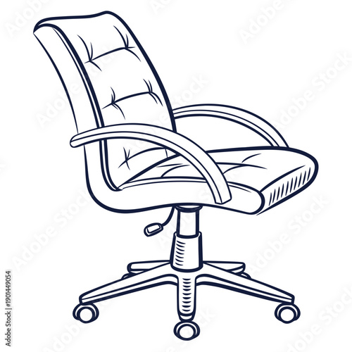 A modern office chair with a mesh back and five wheels for mobility