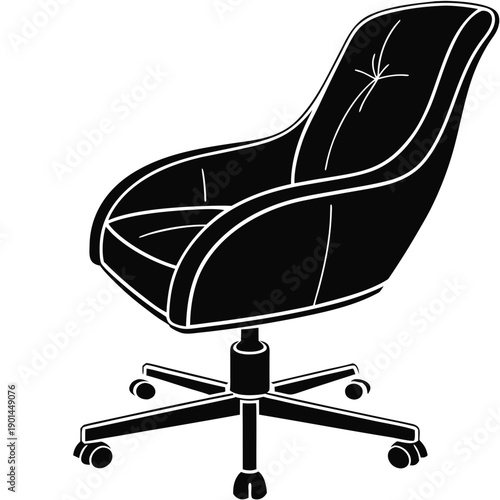 Modern black office chair with sleek design and five wheels