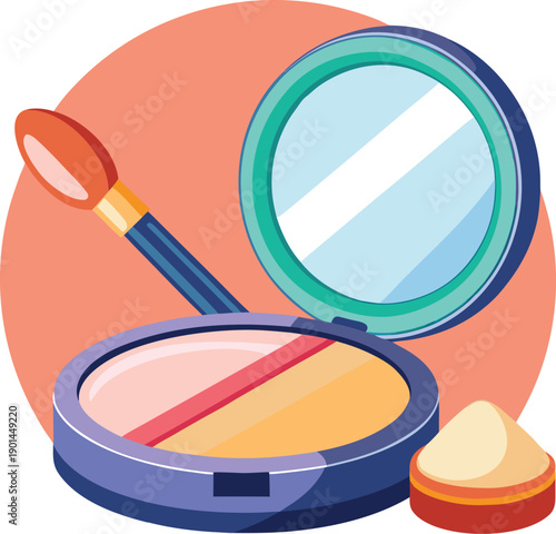 Makeup powder compact with mirror and brush