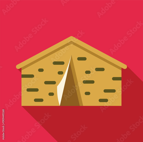 Camping tent offering temporary shelter with an opening, depicted as a flat graphic icon