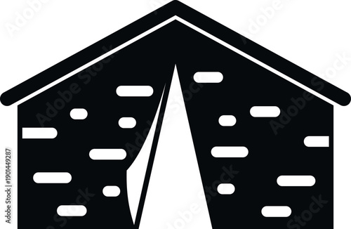 Camouflage military tent icon providing shelter for camping and outdoor activities