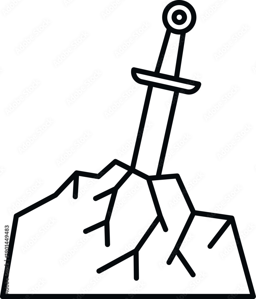 Fototapeta premium Drawing an outline representing the legendary king arthur's sword in the stone