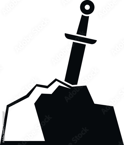 Mythical sword stuck in a stone representing challenge and destiny