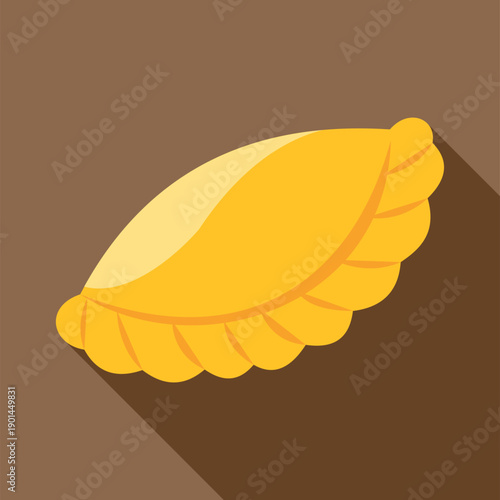 Yellow empanada with a long shadow, illustrating a popular snack food