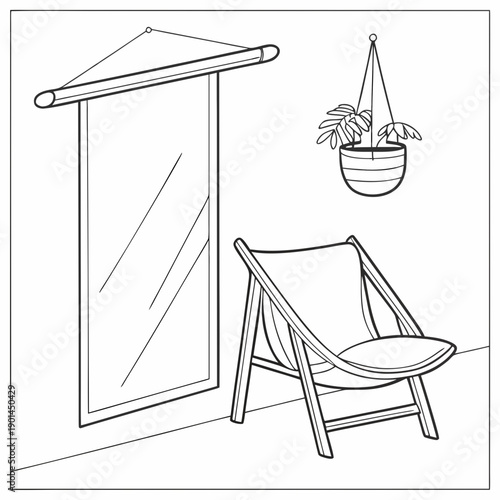 Relaxing chair and hanging plant in a cozy corner of a room