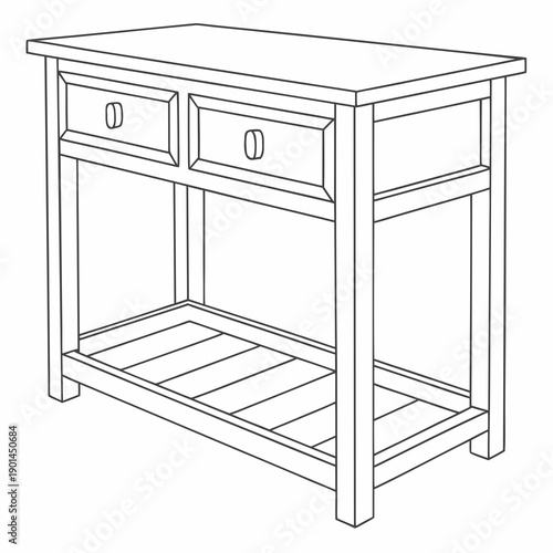 A vintage wooden sideboard with two drawers and a lower shelf for storage