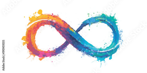 colorful watercolor infinity symbol with gradient from warm orange to cool blue tones isolated background.