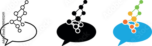 Wisdom flow metaphor conveyed by a speech bubble releasing small connected dots upward, matching silhouette displayed three times