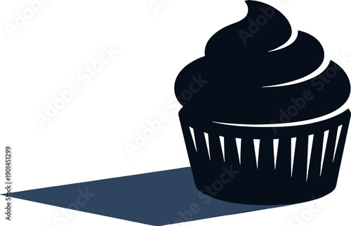 Minimalist Cupcake Silhouette. Cupcake silhouette with subtle offset alignment and balanced proportions viewed in 3/4 angle,