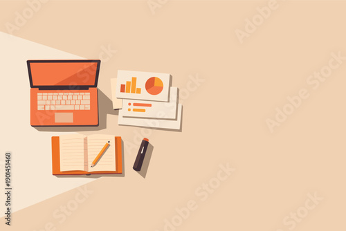 Scandinavian Presentation Setup. Presentation preparation concept with simple laptop slide cards notebook and laser pointer