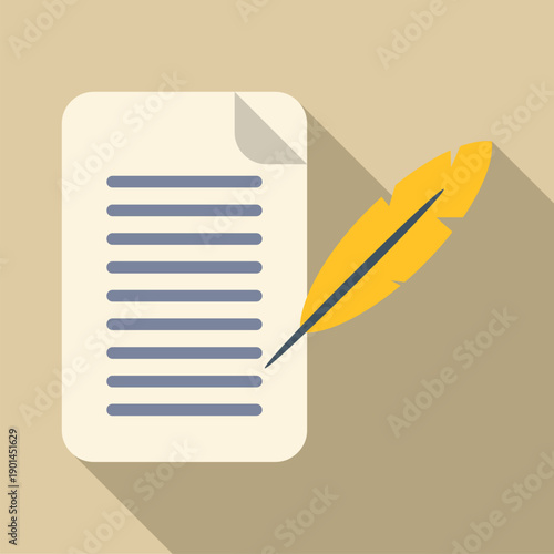 Quill pen creating text on a paper document, representing writing and contract signing