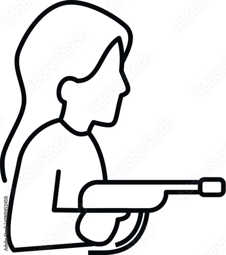Woman holding a firearm in a line art style, representing shooting sport