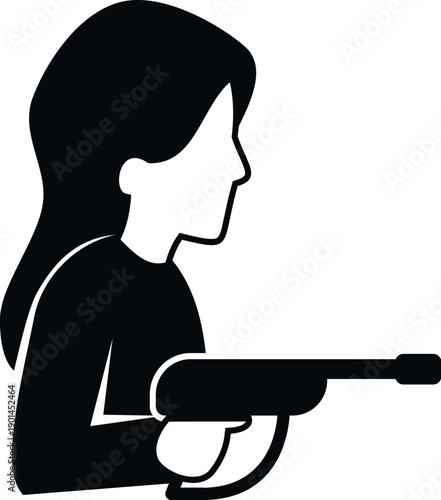 Woman holding a weapon, aiming, representing defense or security concept
