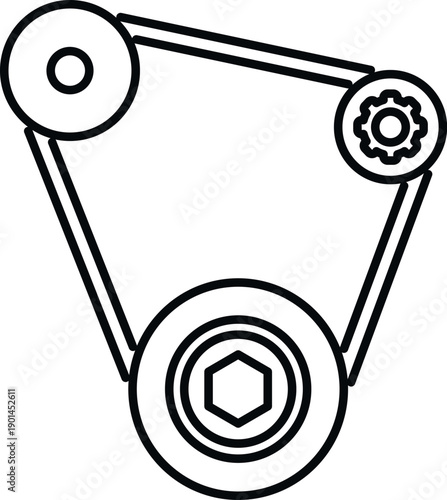 Timing belt with automotive pulleys and cogwheel in outline style