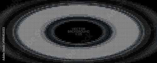 Pixelated dither circle gradient texture. Retro digital background with blue noise pattern. 8-bit vector design