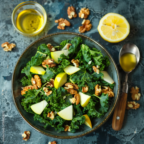Detox salad with kale apple and walnuts