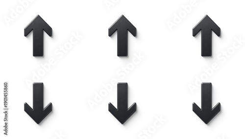 Six arrow icons for navigation and design, indicating up and down states, showing scrolling and movement on a white background