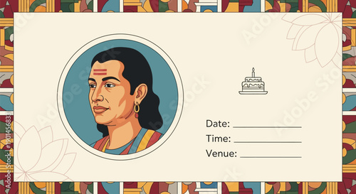 Invitation Card with Siddhartha Gautama Portrait and Event Details.