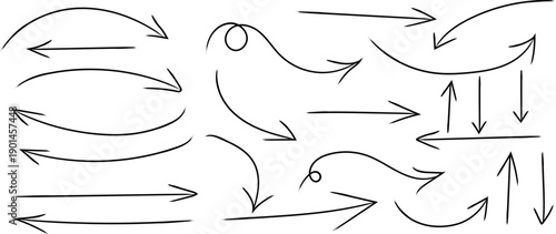 A complex arrangement of arrows and abstract shapes in a black and white image