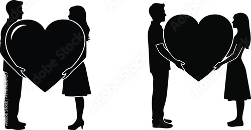 silhouette of a couple with love heart