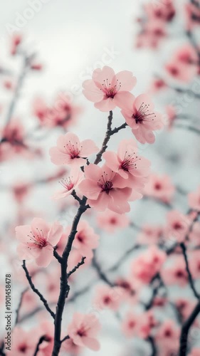 Cherry blossoms bloom in springtime in a garden, showcasing the beauty of nature and flowers during a sunny day
