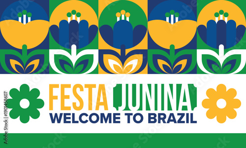 Festa Junina in Brazil. Brazilian festival. Happy holiday. Brazil flag. Carnival and parade. Summer fun party. Vector illustration