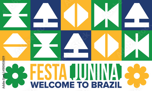 Festa Junina in Brazil. Brazilian festival. Happy holiday. Brazil flag. Carnival and parade. Summer fun party. Vector illustration