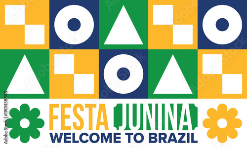 Festa Junina in Brazil. Brazilian festival. Happy holiday. Brazil flag. Carnival and parade. Summer fun party. Vector illustration