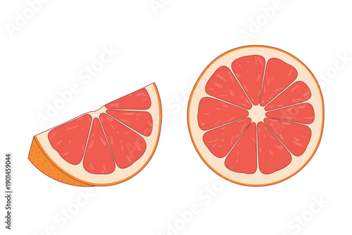 A vibrant illustration of a grapefruit slice and half