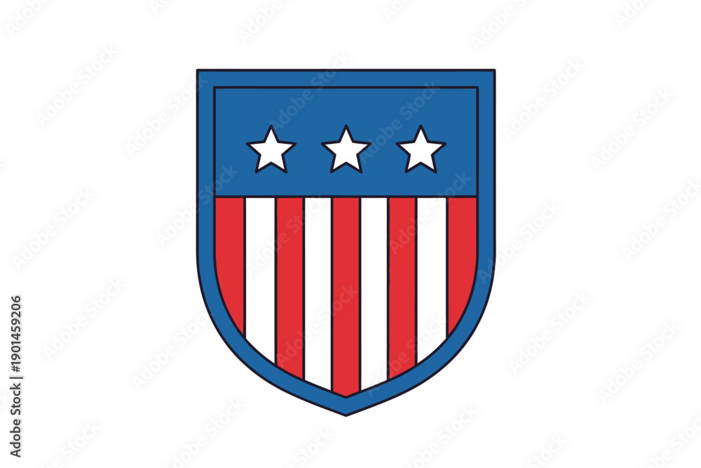 Obraz premium American shield emblem with red white and blue colors and three white stars on top