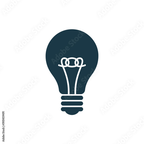 A simple dark blue light bulb icon with a white filament on a plain white background
