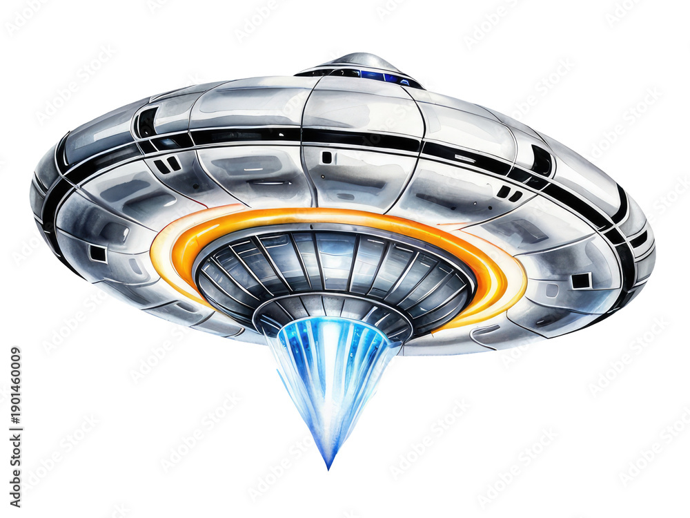 Fototapeta premium A illustration of a spaceship soaring through the sky with contrails and clouds