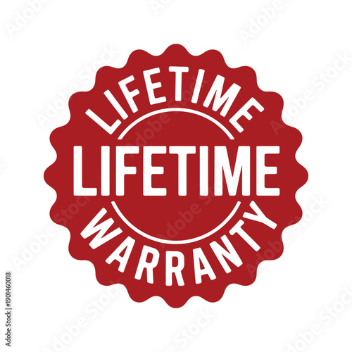 A red lifetime warranty seal on a white background